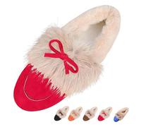 GHTRHSB Pantuflas de felpa para mujer con lazo, para interiores y exteriores, zapatos de casa, Red, 37 EU