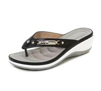 GHTRHSB Sandalias ortopédicas con soporte de arco para mujer, cómodas sandalias ortopédicas con puntera abierta, suela suave, antideslizantes, zapatos de playa, Black, 37 EU