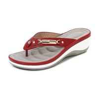 GHTRHSB Sandalias ortopédicas con soporte de arco para mujer, cómodas sandalias ortopédicas con puntera abierta, suela suave, antideslizantes, zapatos de playa, Red, 39 EU