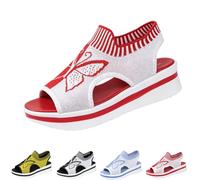 GHTRHSB Sandalias ortopédicas de punto de mariposa para mujer, cómodas, informales, puntera abierta, ajuste ancho, sandalias atléticas de verano, huecas, correa elástica al tobillo, zapatos para