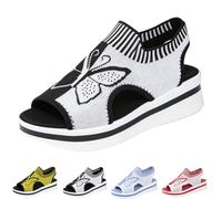 GHTRHSB Sandalias ortopédicas de punto de mariposa para mujer, cómodas, informales, puntera abierta, ajuste ancho, sandalias atléticas de verano, huecas, correa elástica al tobillo, zapatos para