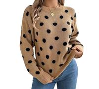 GHTRHSB Suéter de lunares para mujer, para otoño e invierno, casual, cuello redondo, manga larga, suéter de punto, bonito suéter de punto, marrón, XL