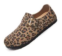 GHTRHSB Zapatos planos con estampado de leopardo para mujer, zapatos planos de punta redonda con hebilla, cómodos y suaves zapatos para caminar, marrón claro, 36.5 EU