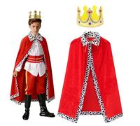 GHUAP 90cm Capa para Niños, Disfraz Rey Mago Niño, Disfraz Príncipe Rey Reina Abrigo Carnaval, Capa de Rey con Corona Rey, Disfraz Niño Rey Mago, Disfraz Principe Niño, Disfraz Rey del Día del Niño