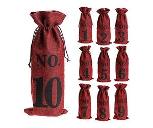 Ghulumn 1 10 bolsas de arpillera para degustación de vinos, bolsas de boda, números de mesa de boda, bolsas de degustación de vino, fiestas, 10 unidades, color rojo