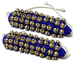 Ghungroo Set Cuatro Líneas Campanas Montadas Ghungru sobre almohadillas azules 40-40