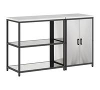 GHVBNMF Juego de 2 piezas armario de cocina de acero inoxidable plateado | Sistema modular de metal resistente con 4 estantes y 2 puertas para cocina al aire libre, patio y taller.