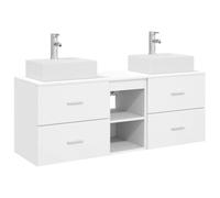 GHVBNMF Juego de 3 armarios de baño para colgar en la pared, color blanco | Ahorro de espacio en la pared para el lavadero: juego de muebles de baño modular de 4 cajones con instalación de fontanería