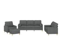 GHVBNMF Juego de 4 sofás con cojín, color gris oscuro | Cómodo rincón tapizado para salón con sillón, 2 plazas, 3 plazas y taburete. Cubierta de tela resistente y patas de metal