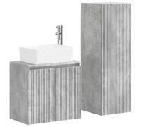 GHVBNMF Juego de muebles de baño, 2 piezas, montado en la pared, color gris | Moderno armario colgante para baño y aseo de invitados, incluye lavabo, grifo, puerta flexible y 2 cabezales de perforación.