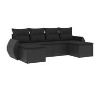 GHVBNMF Juego de muebles de jardín de ratán sintético con cojín, 6 piezas | Sofá modular de ratán para terraza, balcón y patio con cojines acolchados suaves y una posición flexible.