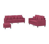 GHVBNMF Juego de sofá de 3 piezas con cojines y taburete, color rojo vino | Cómodo sofá para el salón: sofá tapizado de 2 plazas, 3 plazas, taburete acolchado y 18 cojines cómodos.