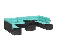 GHVBNMF Juego de sofás de jardín 11 piezas, color negro y azul | once elementos modulares incluyendo mesa y acolchado, ideal para patio, piscina y terraza en el techo.