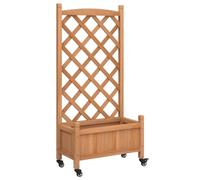 GHVBNMF Macetero con enrejado y ruedas de madera marrón, 55 x 117,5 cm | Jardinera enrejada de madera de abeto para jardín, terraza y balcón, movible gracias a 4 ruedas giratorias para plantas