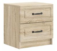 GHVBNMF Mesita de noche de roble Sonoma, 43 x 34,5 x 44,5 cm, con 2 cajones | Mesita de noche compacta de estilo vintage con 2 cajones con rieles y asas negras.