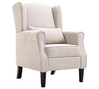 GHVBNMF Sillón tapizado beige con cojín de madera de roble, 68 x 73 x 101 | Sillón de relax ergonómico con cojín lumbar extra y patas de roble macizo para salón y dormitorio.