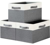 GhvyenntteS Contenedores de almacenamiento grandes de tela con 3 asas, cestas de almacenamiento de 15 x 11 x 9.6 pulgadas para estantes, contenedores plegables de almacenamiento para estantes,