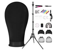 GHWMYD Cabeza de Peluca de 55 cm, Cabeza de Maniquí de Lona con 160 cm Soporte para Confección de Pelucas, Exhibición, Cabeza para Peinar con Abrazadera de Mesa,T-Pins,Gorro de Peluca, Negro