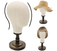 GHWMYD Cabeza Maniquí 21"/54 cm con Base Madera, Cabeza de Peluca Estable, Soporte Exhibición para Pelucas, Sombreros, Gorras, Tocados, Hogar, Salón, Peluquería, Escaparate Tienda