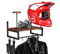 GHWMYD colgador casco moto pared Perchero para Casco Soporte para colagar el Casco y la Chaqueta Gancho con tablas de capas de madera, Tamaño grande 41X26X20.4cm