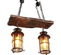GHY Lámpara Colgante Vintage De Metal y Madera - Estilo Industrial Retro Rústico Edison - Lámpara De Techo Lineal Con 2 Luces