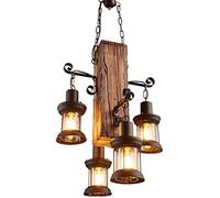 GHY Lampara Techo Vintage Industrial Madera Cuerda Rustica Retro Lampara Colgante Dormitorio Lámparas de Araña Habitacion 4 Heads