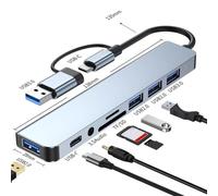 GHYJPAJK8in1Ports USB A Tipo C Hub Concentrador Estación de acoplamiento Adaptador múltiple