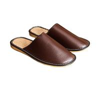 GHYUB Pantuflas para Hombre,Zapatillas De Casa Hombre Piel， Zapatillas De Cuero Genuino Unisex Zapatos De Casa Plana De La Casa Cerrada Slips En El Exterior Interior (Color : Brown, Size : EUR39-40)