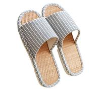 GHYUB Zapatillas para Hombre，Pantuflas Antideslizantes De Bambú Y Lino A Rayas, Sandalias con Punta Abierta para Interiores Y Exteriores, Pantuflas Silenciosas, Sandalias De Verano Antideslizantes