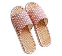 GHYUB Zapatillas para Hombre，Pantuflas Antideslizantes De Bambú Y Lino A Rayas, Sandalias con Punta Abierta para Interiores Y Exteriores, Pantuflas Silenciosas, Sandalias De Verano Antideslizantes