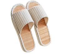 GHYUB Zapatillas para Hombre，Pantuflas Antideslizantes De Bambú Y Lino A Rayas, Sandalias con Punta Abierta para Interiores Y Exteriores, Pantuflas Silenciosas, Sandalias De Verano Antideslizantes