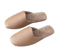 GHYUBYER Mujeres Slip On Vellón De Coral Casa De Cuero Zapatillas De Espuma De Memoria Pantuflas De Felpa Caliente para Interior Al Aire Libre Zapatillas (Color : Khaki, Size : 36/37 EU)