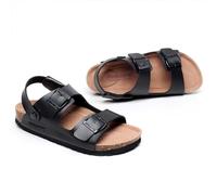 GHYUBYER Sandalias For Hombre, Diapositivas Con Soporte For El Arco Con Correas De Hebilla Ajustables Y Plantilla De Corcho, Zapatillas De Playa For Parejas(Color:Nero,Size:46 EU)