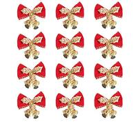 Ghzste 12 minilazos de Navidad con campanas doradas para decoración de árbol de Navidad, decoración para árbol de Navidad, guirnaldas e interiores (dorado)