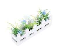 Ghzste Cama de flores para casa de muñecas, planta en maceta en miniatura con decoración de jardín de madera de abedul de alta simulación, para casa de muñecas (azul blanco)