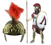 Ghzste Casco romano de oro Warrior con pluma, para cosplay, disfraz de luchador romano gladiador, fiesta temática o carnaval