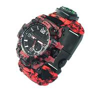 Ghzste Reloj digital militar de supervivencia, reloj de supervivencia para exteriores, pulsera multifuncional, brújula, silbato, pulsera de paracord, equipo, kit de herramientas, rojo/negro