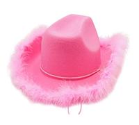 Ghzste Sombrero de vaquera con plumas Boa - Sombrero de vaquero para mujer - Sombrero de vaquero rosa - Tiara de corona parpadeante Sombrero de vaquera rosa (borde de lana rosa)