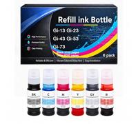 Gi-13 Gi-23 Gi-43 Gi-53 Gi-73 Botellas de Tinta compatibles con Canon Gi13 Gi23 Gi43 Gi53 Gi73 para impresoras PIXMA G510 G540 G550 G570 G610 G620 G640 G650 G670, 70 ml