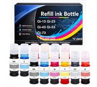Gi-13 Gi-23 Gi-43 Gi-53 Gi-73 Botellas de Tinta compatibles con Canon Gi13 Gi23 Gi43 Gi53 Gi73 para impresoras PIXMA G510 G540 G550 G570 G610 G620 G640 G650 G670, 70 ml