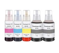GI-55 GI55 Tinta Compatible con Canon GI55 GI-55 Botella de Tinta Multipack Compatible con Canon MAXIFY GX1050 GX2050 Impresoras (5 Botellas, 170ML Negro, 135ML Cian/Magenta/Amarillo)