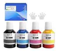 GI-56 GI56 Botellas de Tinta Compatibles (4 PK, BK 170ml, C/M/Y 135ml) | GI56BK GI56C GI56M GI56Y Tinta Compatibles para Impresoras GX6050 GX6150 GX7050 GX7150 GX5050 GX3050 GX4050 GX6550 GX5550