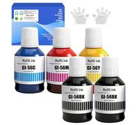 GI-56 GI56 Botellas de Tinta Compatibles GI-56BK GI-56C GI-56M GI-56Y Tinta para Impresoras Canon MAXIFY GX6050 GX6150 GX7050 GX7150 GX5050 GX3050 GX4050 GX6550 GX5550 (5 PK, 2*BK 170ml, C/M/Y 135ml)