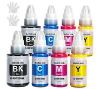 GI-590 GI-490 Tinta Compatible con Canon GI590 GI490 Botella de Tinta Multipack para PIXMA G1400 G1410 G2400 G2410 G3400 G4400 G4411 G1500 G1510 G2500 G2510 G3500 G3510 G4500 G4510(8-Pack)