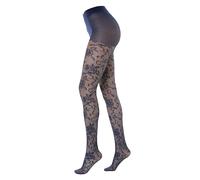 Gi&Gi Medias mujer fantasía flores, medias de encaje para mujer caracterizadas florales tono sobre tono. 40 denier N.1464, azul oscuro, Large-X-Large