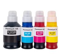 GI50 Tinta Compatible con Canon GI-50 Botella de Tinta Multipack para Pixma G1520 G1560 G2520 G2560 G3520 G3560 G1530 G2570 G4570 G3570 G5050 G6050 G7050 GM2050 GM4050(4 Pack BK/C/M/Y)