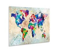 Giallo Bus - Cuadro Sobre Vidrio Acrílico Plexiglass - World Map Color - Mappa Del Mondo A Colori - 50X70Cm