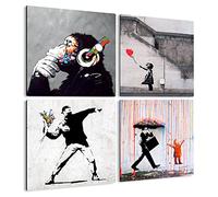 Giallobus - 4 Cuadrados de Paneles múltiples - Banksy - Las Obras más Bellas de Banksy - Colección 5 - Madera de MDF - 29,7x29,7 - x 4 Piezas