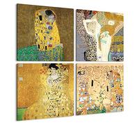Giallobus - 4 Cuadrados de Paneles múltiples - Gustav Klimt - Las Obras más Bellas de Klimt - Colección 1 - Madera de MDF - 29,7x29,7 - x 4 Piezas