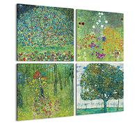 Giallobus - 4 Cuadrados de Paneles múltiples - Gustav Klimt - Las Obras más Bellas de Klimt - Colección 2 - Madera de MDF - 29,7x29,7 - x 4 Piezas